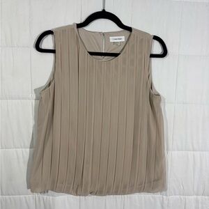 Calvin Klein Women's Professional Beige Pleated Office or Workwear Blouse